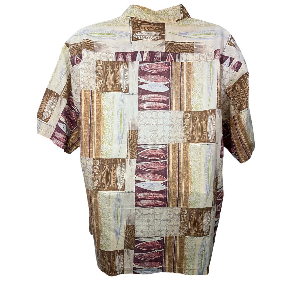 TORI RICHARD Hawaiian Aloha Shirt 2XL Brown Patch Design Cotton Lawn